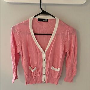 Moschino Pink and White V-Neck Cardigan Sweater